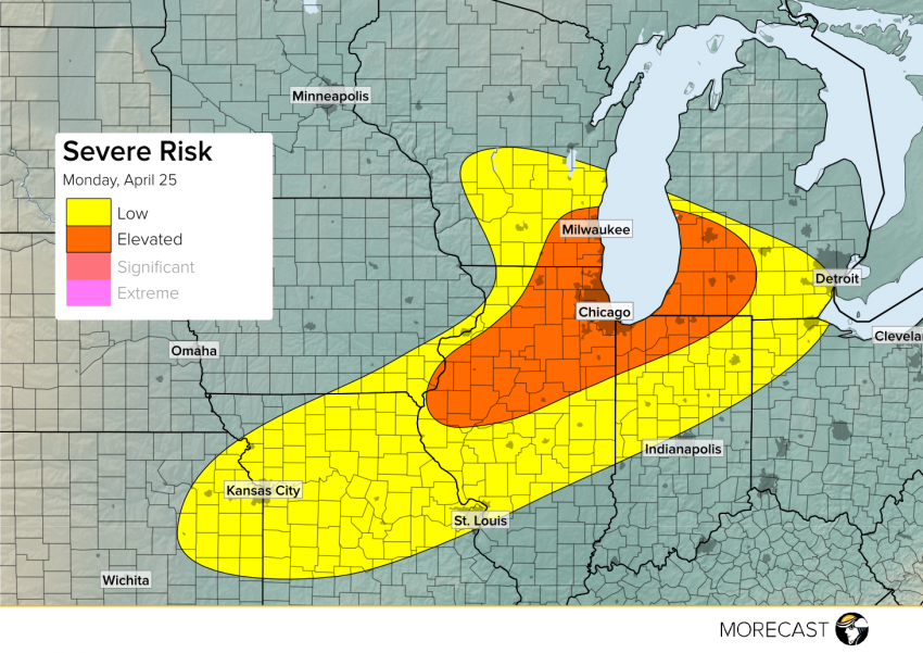 Severe weather possible in Great Lakes April 25