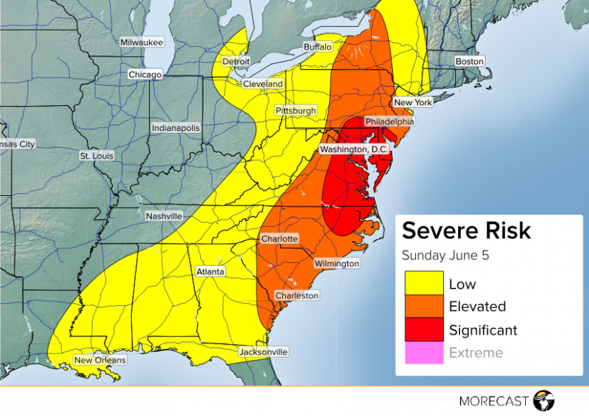 Severe Outlook June 5, 2016 East Coast USA