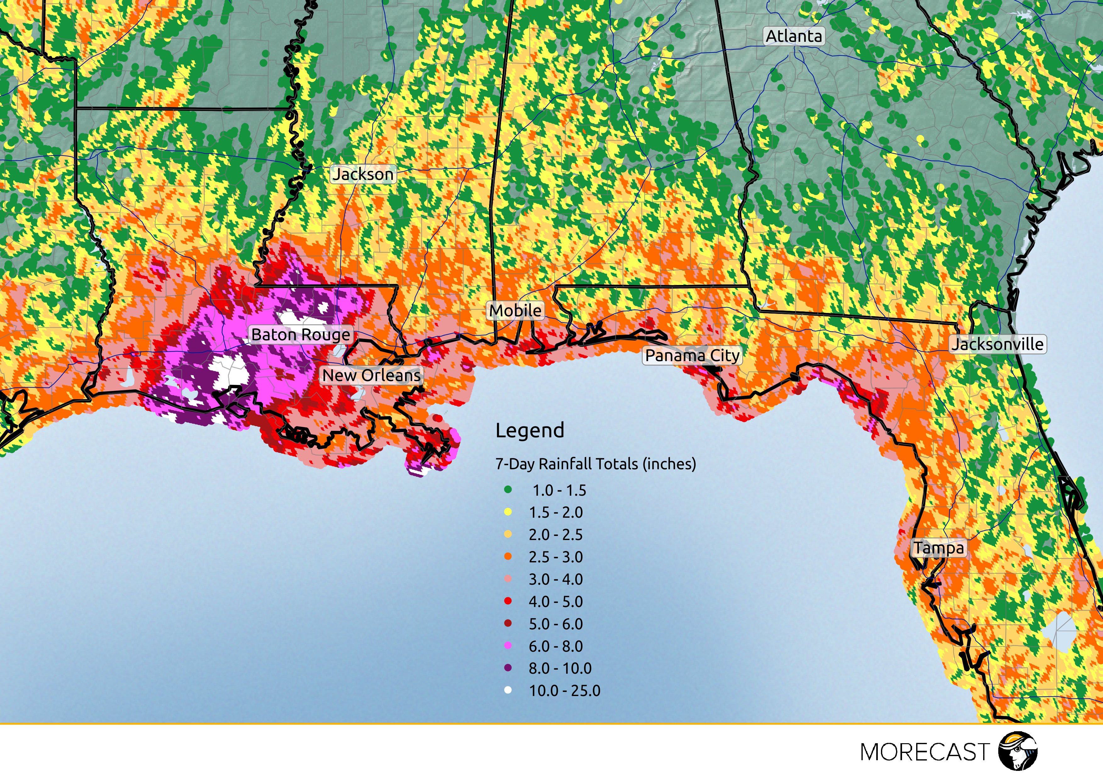 15Aug_7day Rain Totals Gulf Coast