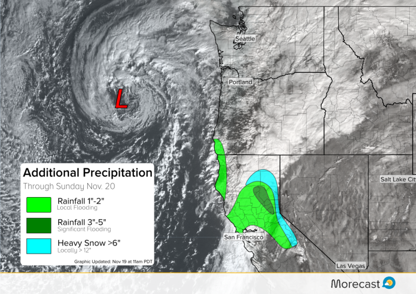 Rain and Snow in the Pacific as storm moves in