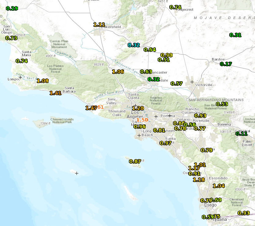 A look at rain totals across Southern California from the rain that fell Friday into early Saturday morning. Source: NWS