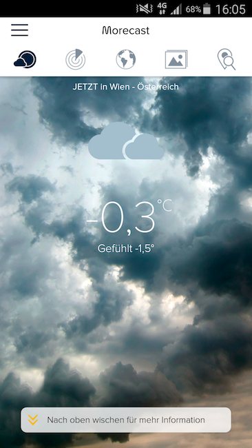 Screenshot Morecast Wetter App gefühlte Temperatur