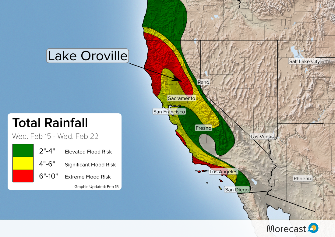 Total rainfall in California flooding lake oroville