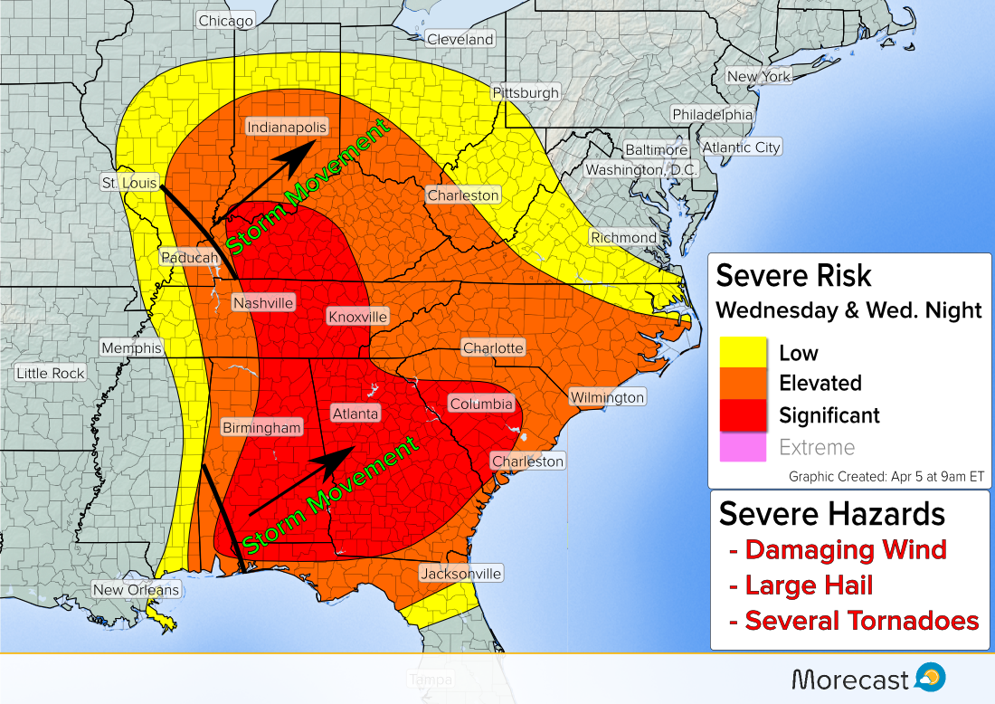 Severe Weather Outbreak Expected For The South & Ohio Valley Wednesday ...