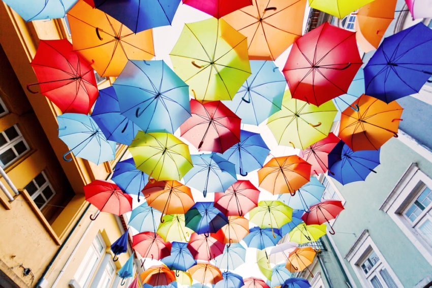 Street decorated with colourful umbrellas (c) Shchipkova Elena / shutterstock