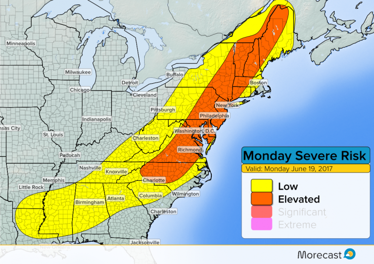 Severe Storms target the Northeast and MidAtlantic Monday