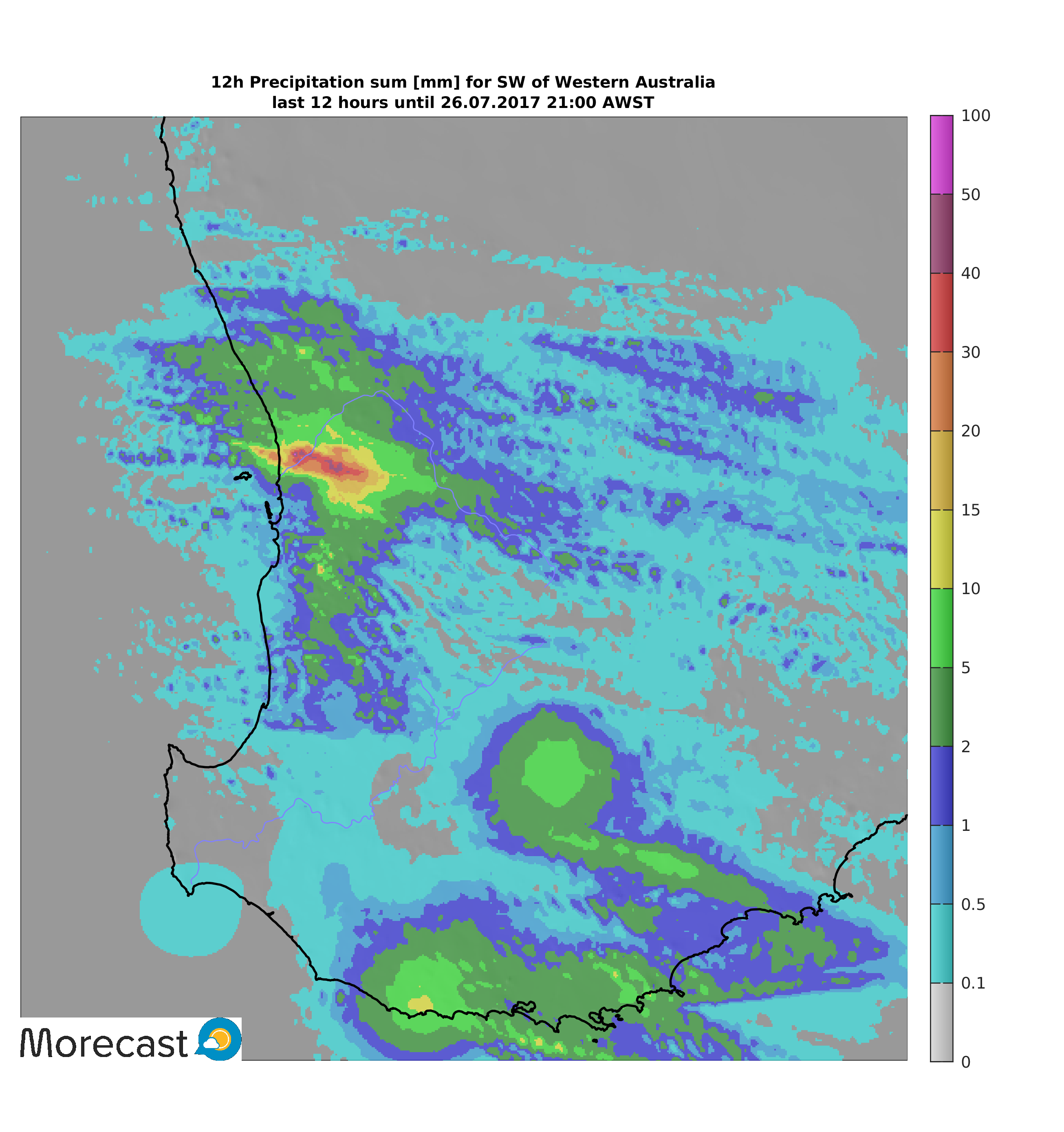 Recorded rainfall totals for Perth region