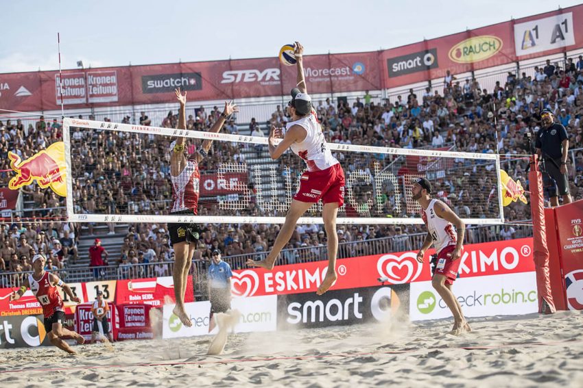 Beachvolleyball-Spieler während der Beach Volleyball World Championship 2017 in Wien, Österreich. © Jörg Mitter/ Swatch Beach Volleyball Major Series/ Red Bull Content Pool